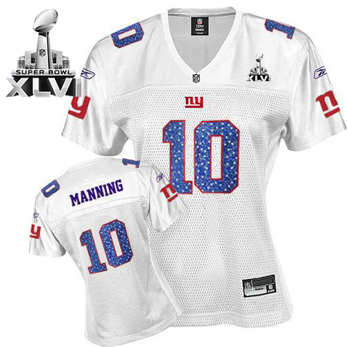 Giants #10 Eli Manning White Women's Sweetheart Super Bowl XLVI Stitched NFL Jersey